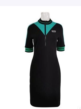 🚩steal Louis Vuitton Black and Teal Short-Sleeve Midi Dress